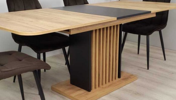 Стіл обеденный раскладной TREND D-C MAX Интарсио Дуб Крафт Золотой/Черный 160/210 см 4