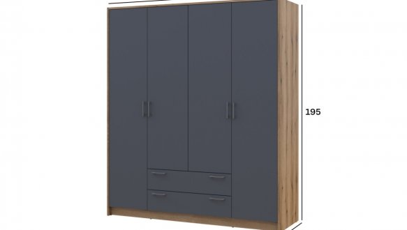 Шафа Doros Ронді 4-дверна з шухлядами 160 см Дуб Артізан / Графіт 2