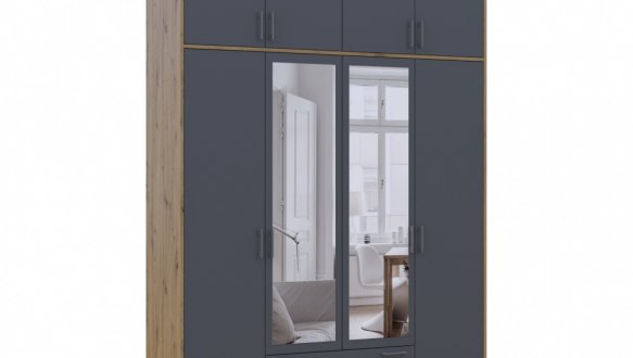 Шкаф для одежды Дорос Ронди графит с высокой антресолей и зеркалом 4 дверный 160 см 3