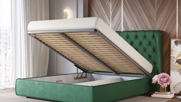 Кровать мягкая двуспальная Лев Амстердам с подъемным механизмом и нишей для белья 4
