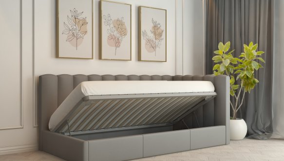 Ліжко м'яке двоспальне Лев Скандинавія з підйомним механізмом та нішею для білизни 6