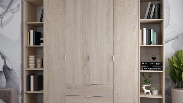 Шкаф Дорос Гелар дуб сонома с 2 Этажерками 4-х дверный 231,4 см