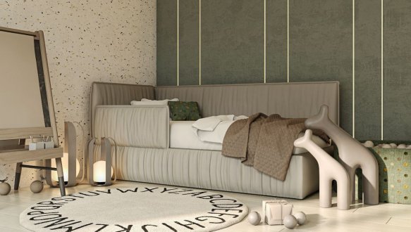 Мягкая детская кровать UMa Барни с подьемным механизмом и бортиком