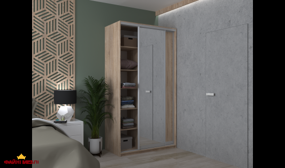 Шкаф-купе с зеркалом Дорос Сити Лайт дуб сонома 2 дверный 120 см 1