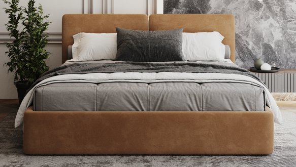 Ліжко двоспальне м'яке Woodsoft Elim II / Елім II з підйомним механізмом та нішею для білизни