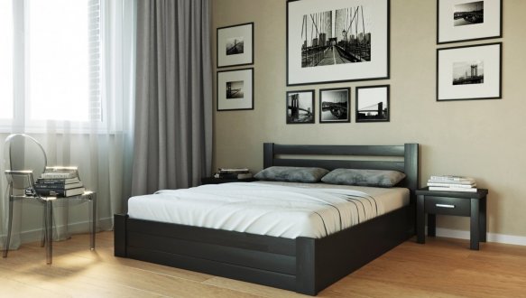 Кровать деревянная Лев Жасмин с подьемным механизмом и нишей для белья массив Бук 2