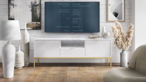 Тумба под ТВ Nova/Нова RTV154 Белый золотые ножки Perfect Home Ширина 154 см