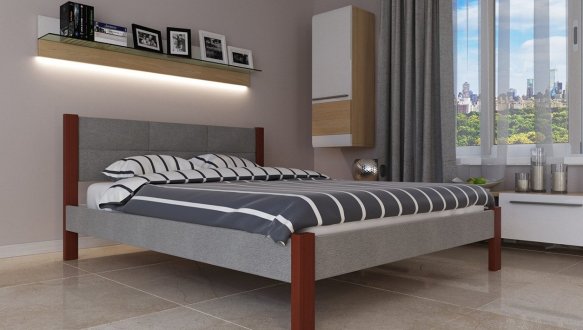 Кровать двуспальная деревянная с мягкими вставками ЧДК Элегант Комби Щит Ольха 0