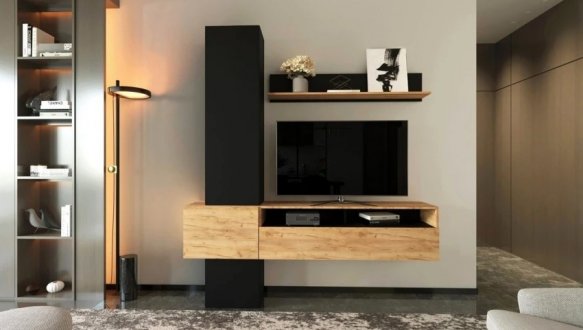 Стінка Венді Дуб крафт золотий / Чорний 0