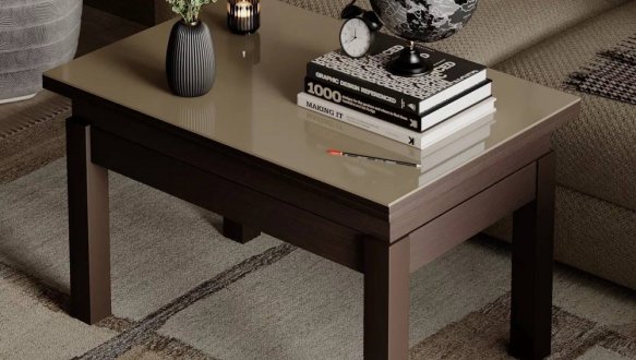 Стол-трансформер B-Fly Glass Art In Head Венге/Венге ноги/Бежевое стекло 5