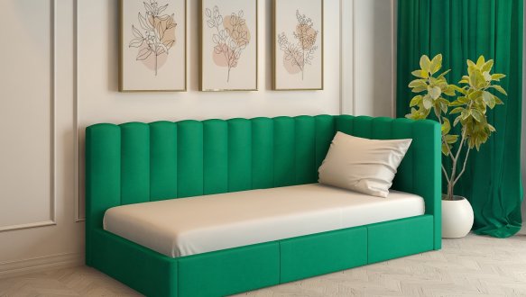 Ліжко м'яке двоспальне Лев Скандинавія з підйомним механізмом та нішею для білизни 11