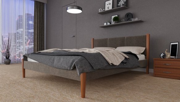 Ліжко двоспальне дерев'яне з м'якою вставкою ЧДК Сеул масив Вільха 7