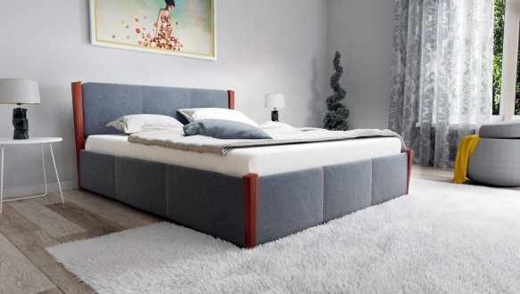 Кровать двуспальная деревянная с мягкими вставками и подьемным механизмом с нишей для белья ЧДК Сеул Щит Ольха 7