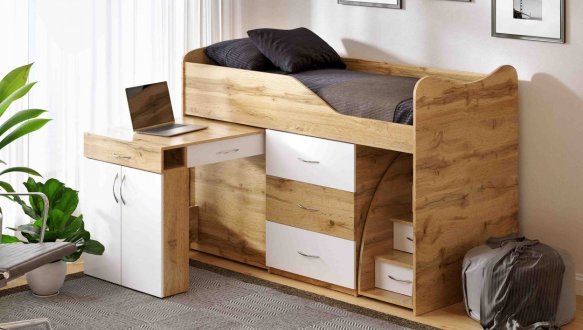 Ліжко кімната зі столом №5 Viorina deko Корпус Дуб Тахо 0