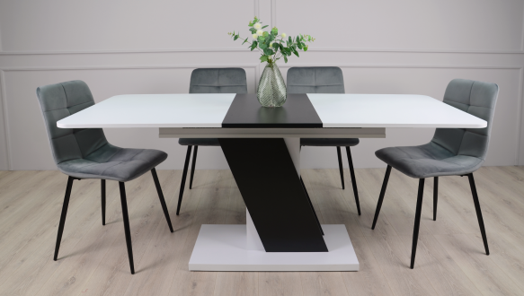 Стіл розкладний Carvelo Інтарасіо Біла Аляска/Чорний Уніколор 140/180 см