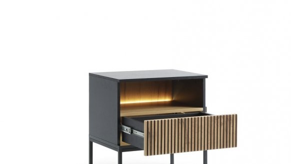 Тумба прикроватная с подсветкой Сенто/Sento S54 чёрный / дуб вотан Perfect Home ширина 53 см. 2