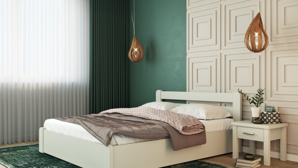 Кровать деревянная Лев Лира с подьемным механизмом и нишей для белья массив Бук Белый