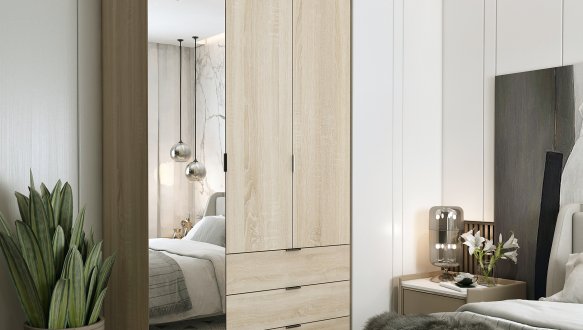 Шкаф для одежды Дорос Гелар дуб сонома 2-х дверный/Зеркало 116,5 см