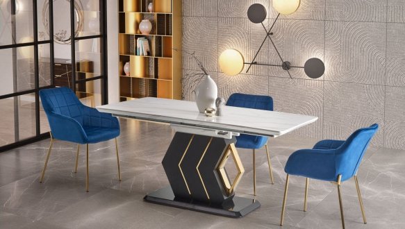 Стол Vincenzo белый мрамор/черный/золото 5