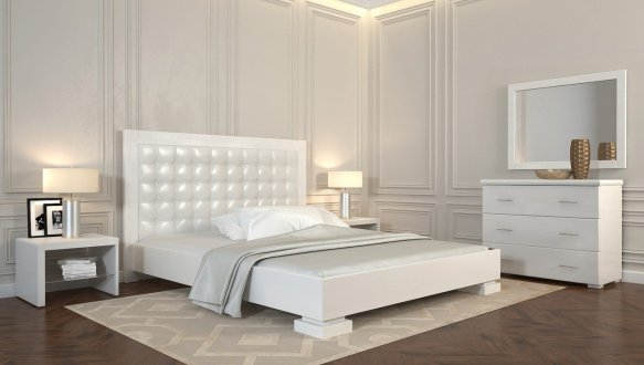 Ліжко дерев'яне з м'якою вставкою ArborDrev Подіум Білий Сосна / Бук