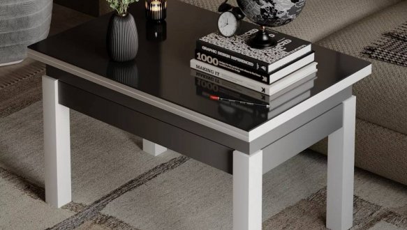 Стол-трансформер B-Fly Glass Art In Head Графит/Белые ноги/Графитовое стекло 4