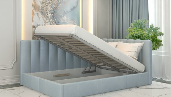 Ліжко м'яке двоспальне Лев Скандинавія з підйомним механізмом та нішею для білизни 7