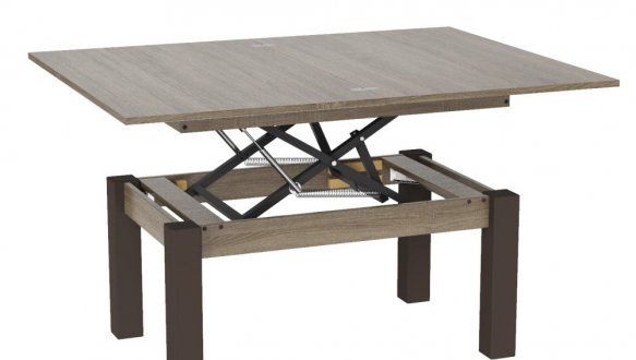 Стол-трансформер B-Fly Glass Дуб винтаж оксид/Венге ноги/Бежевое стекло 2