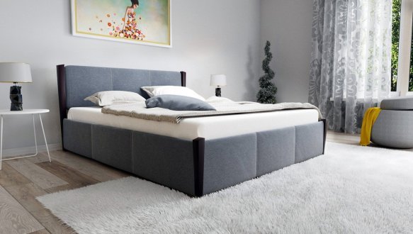 Кровать двуспальная деревянная с мягкими вставками и подьемным механизмом с нишей для белья ЧДК Сеул Щит Ольха 0