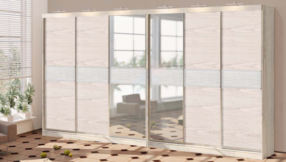 Шкаф-купе с зеркалом Комфорт мебель Модель-2 дуб беленый 6 дверный 540 см