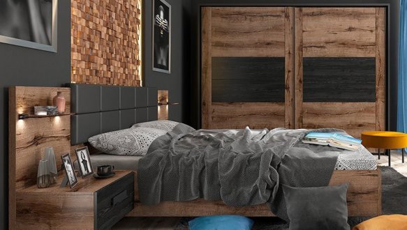 Модульная спальня Kassel/Кассель BRW Poland Дуб Монастери/Дуб Чёрный