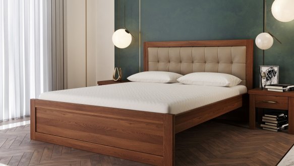 Кровать деревянная с мягкой вставкой Лев Мадрид 50 массив Бук