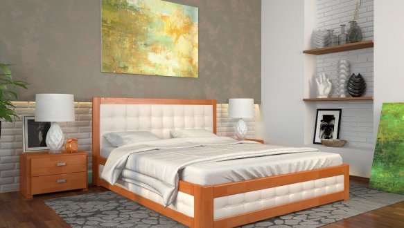 Ліжко дерев'яне ArborDrev Рената М з підйомним механізмом та нішею для білизни Сосна / Бук 1