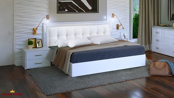 Кровать двуспальная с мягкой спинкой Миромарк Белла с подьемним механизмом и нишей для белья 1