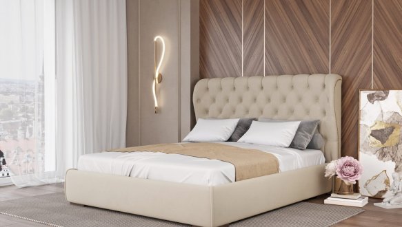 Кровать мягкая двуспальная Лев Амстердам с подъемным механизмом и нишей для белья 0