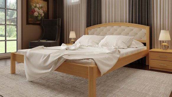 Кровать двуспальная деревянная с мягкой вставкой ЧДК Британия массив Ольха 1