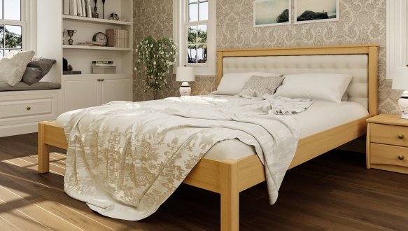 Кровать двуспальная деревянная с мягкой вставкой ЧДК Модерн массив Ольха 5