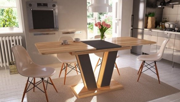 Стіл Torino Wood/Торіно Вуд Інтарсіо Блеквуд Ячмінний/Графіт Розкладний 140/180 см 0