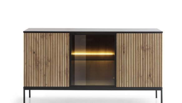 Комод Сенто / Sento K154 с подсветкой чёрный/дуб вотан Perfect Home ширина 153 см. 6