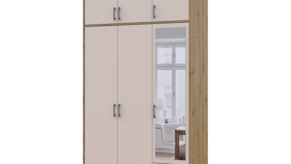 Шкаф для одежды Дорос Ронди кашемир с высокой антресолей и зеркалом 3-дверный 121 см