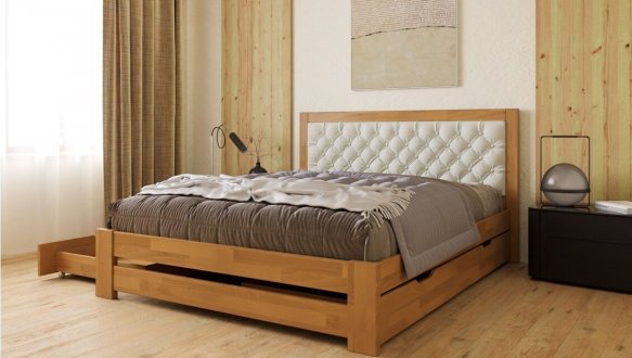 Ліжко дерев'яне з м'якою вставкою ArborDrev Симфонія Люкс Сосна / Бук 2