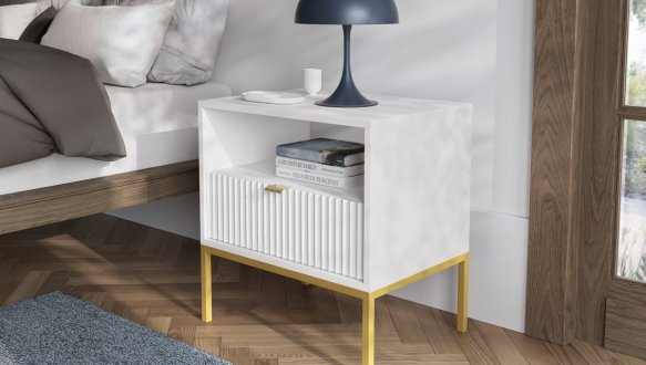 Тумба прикроватная Белый/Золотые ножки S54 Nova