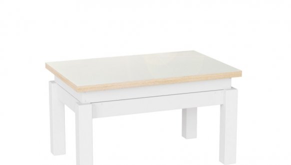 Стол-трансформер B-Fly Glass Дуб сонома/Белые ноги/Белое стекло 1