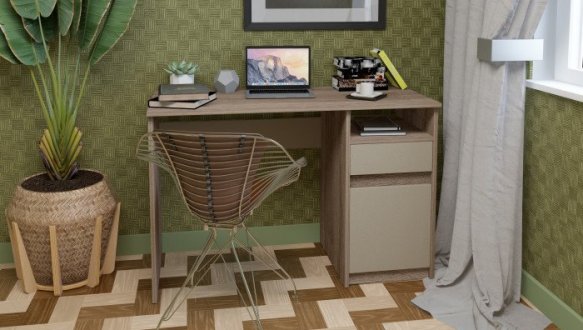 Компьютерный стол Jusk B/Юск В Интарсио Лате/Дуб Сонома Трюфель 120 см