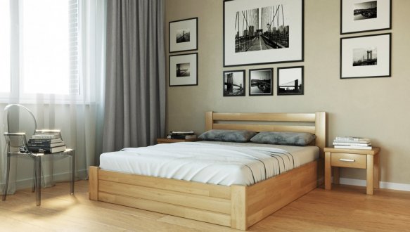 Кровать деревянная Лев Жасмин с подьемным механизмом и нишей для белья массив Бук 0