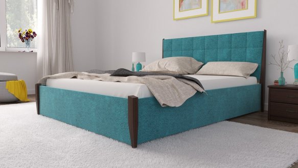 Кровать двуспальная деревянная с мягкими вставками и подьемным механизмом с нишей для белья ЧДК Токио Щит Ольха 4