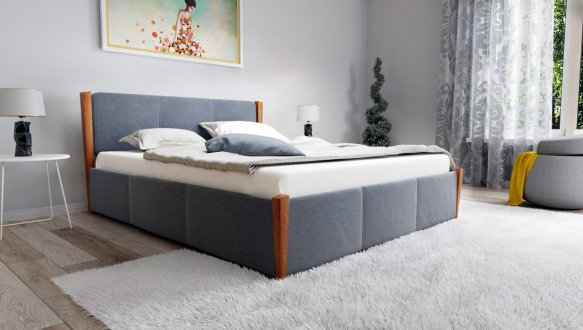 Кровать двуспальная деревянная с мягкими вставками и подьемным механизмом с нишей для белья ЧДК Сеул Щит Ольха 3