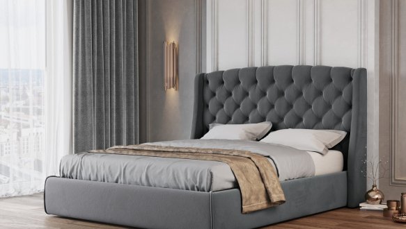 Ліжко м'яке двоспальне Лев Прага з підйомним механізмом та нішею для білизни 3