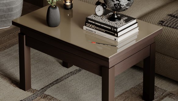 Стол-трансформер B-Fly Glass Венге/Венге ноги/Бежевое стекло