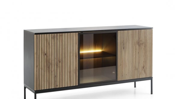 Комод Сенто / Sento K154 с подсветкой чёрный/дуб вотан Perfect Home ширина 153 см. 4