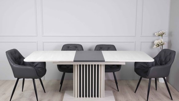 Стол Cassandra MAX Интарсио Шелковый Камень/Антрацит Раскладной 160 см 2